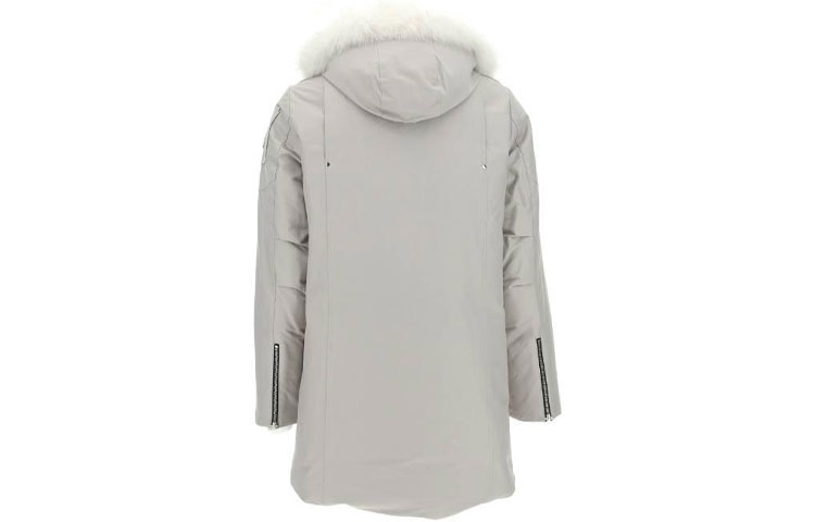 Lookbook 무스 너클스 FW19 스털링 그레이 다운 파카 퍼 후드 유니섹스 겨울 자켓. MK4661MP-856