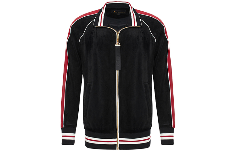 Moose Knuckles FW21 Logo Patch Side-Striped Zip Sweatshirt Jacket Black Men M31MS658CN