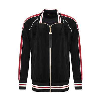 Moose Knuckles FW21 Logo Patch Side-Striped Zip Sweatshirt Jacket Black Men M31MS658CN