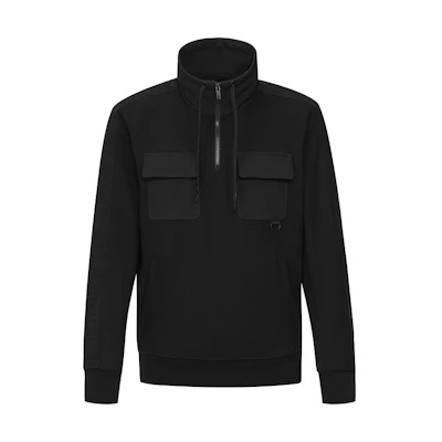 Moose Knuckles FW22 Borough Half-Zip Pullover Hoodie Black Sweater M32MS622-B