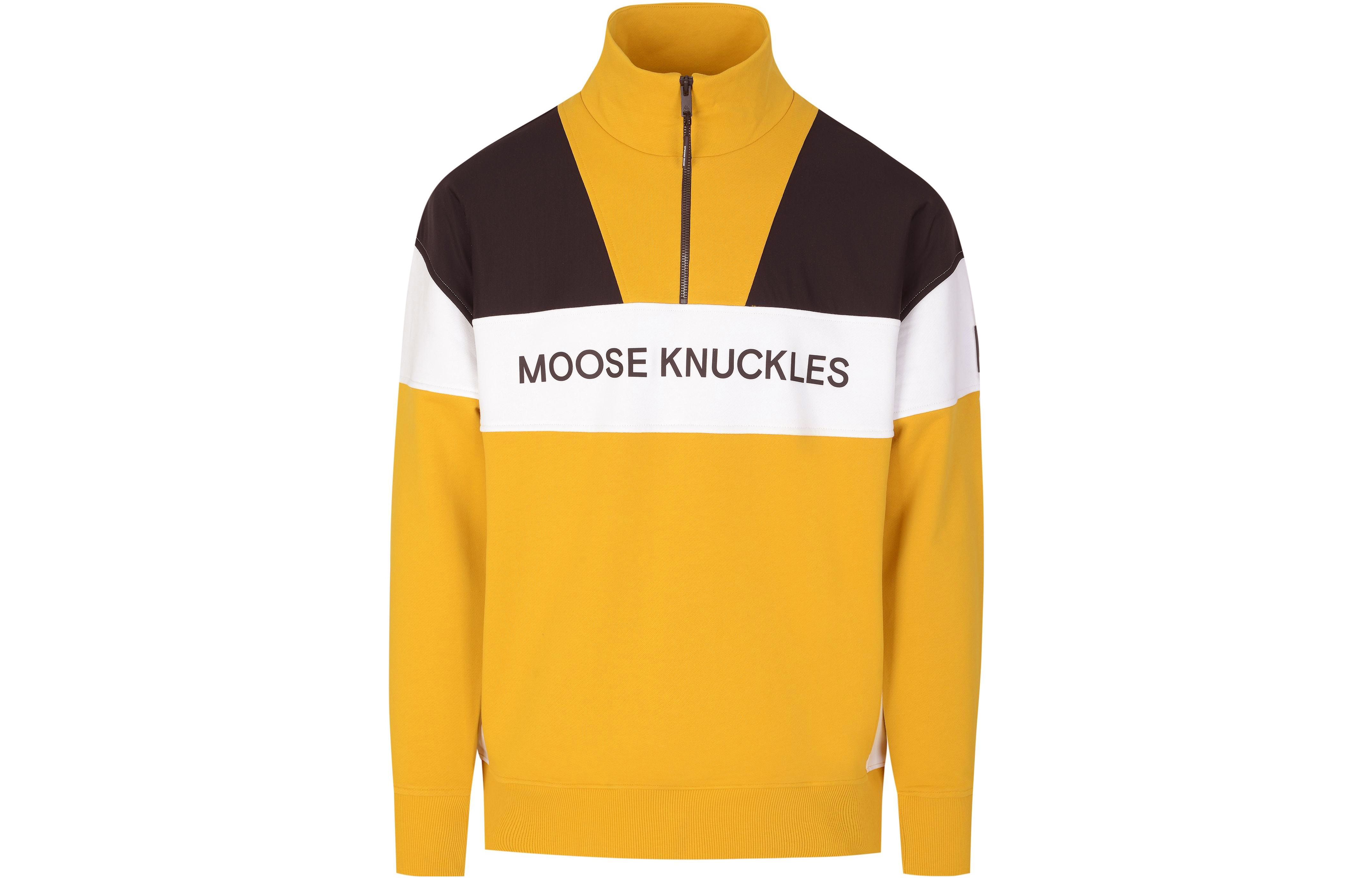 Moose Knuckles FW22 Colorblock Logo Half-Zip Pullover Sweatshirt Jacket Yellow M12MS626-127