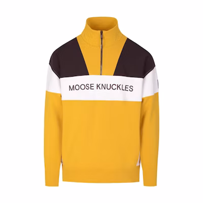Moose Knuckles FW22 Colorblock Logo Half-Zip Pullover Sweatshirt Jacket Yellow M12MS626-127