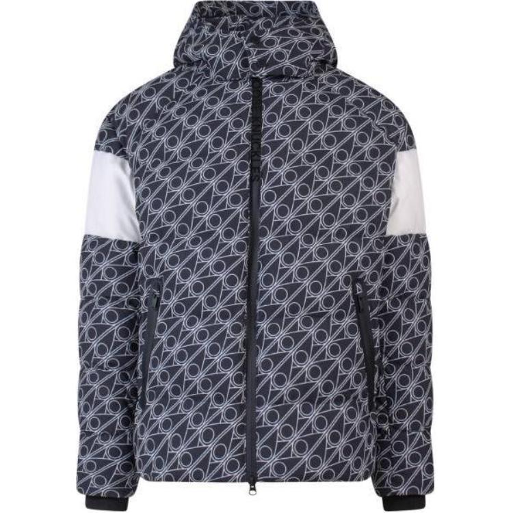 Moose Knuckles FW22 Geometric Print Hooded Puffer Jacket Black/White Unisex M32MJ190H1054