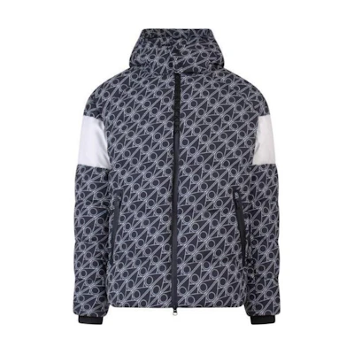 Moose Knuckles FW22 Geometric Print Hooded Puffer Jacket Black/White Unisex M32MJ190H1054
