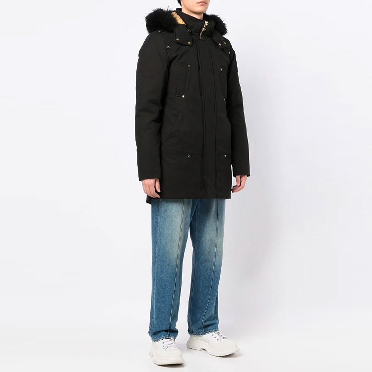 Purchase Moose Knuckles FW22 Jaket Puffer Logo Hitam dengan Tudung Lepas Pasang. M39MP261G305