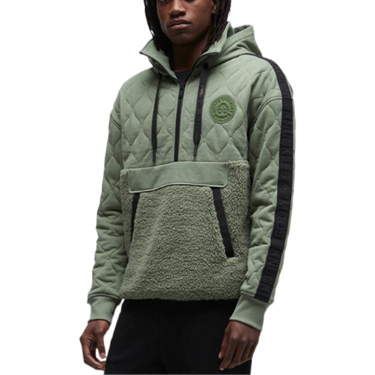 Moose Knuckles FW22 Newkir Half-Zip Hoodie Green Pullover with Drawstring M32MS616-G