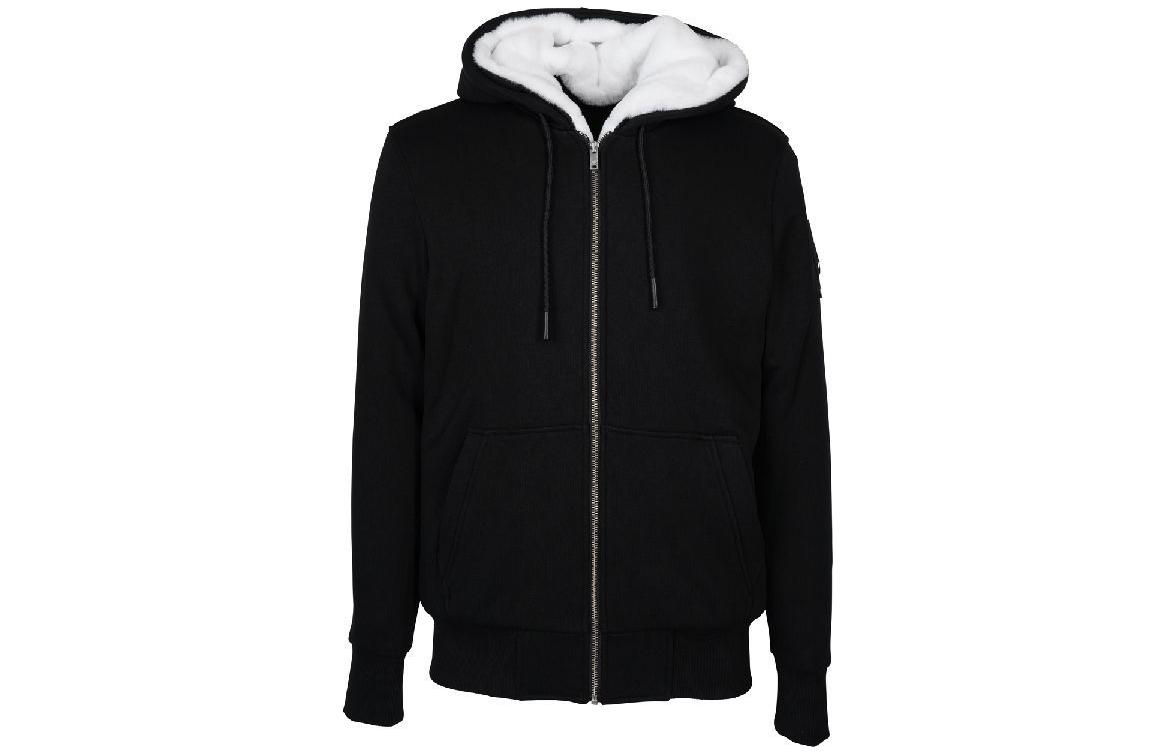 Moose Knuckles FW22 Solid Color Logo Patch Zip Hoodie Jacket - M32MS600-B