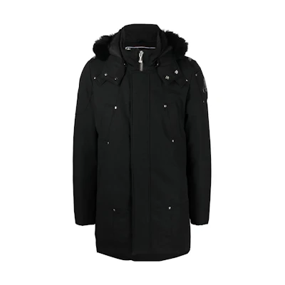 Moose Knuckles FW22 Unisex Black Fur Trim Logo Hoodie Parka Jacket. M32MP261S305