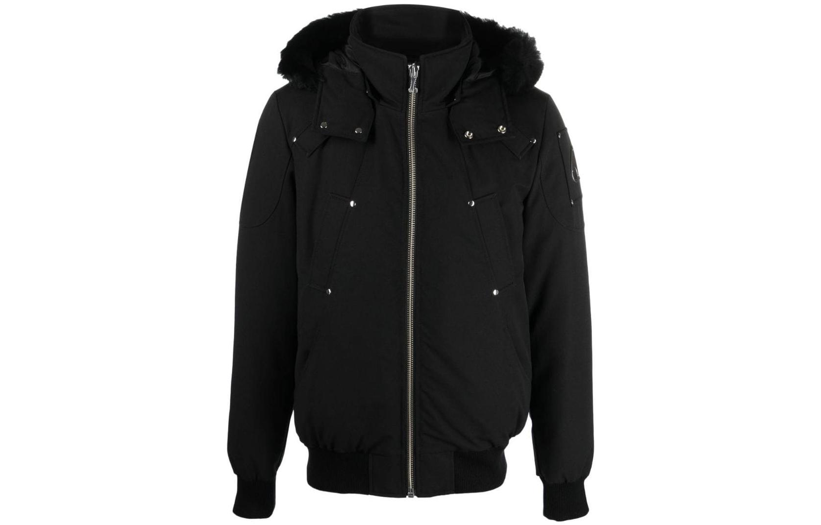 Order Moose Knuckles FW22男女同款黑色连帽羽绒服长袖纯色夹克 M32MB000S305