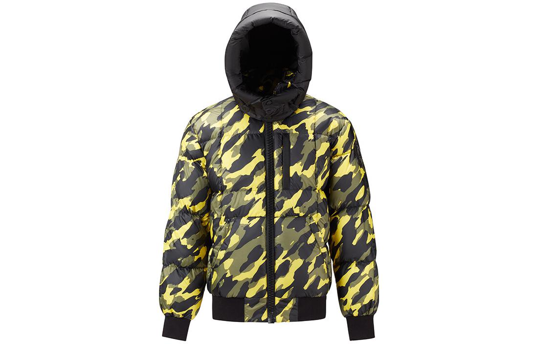 Moose Knuckles FW22 Yellow Camo Hooded Puffer Jacket Unisex M32MJ176H