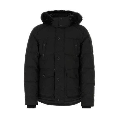 Moose Knuckles FW23 Black Solid Color Hooded Down Jacket. M33MJ122S305