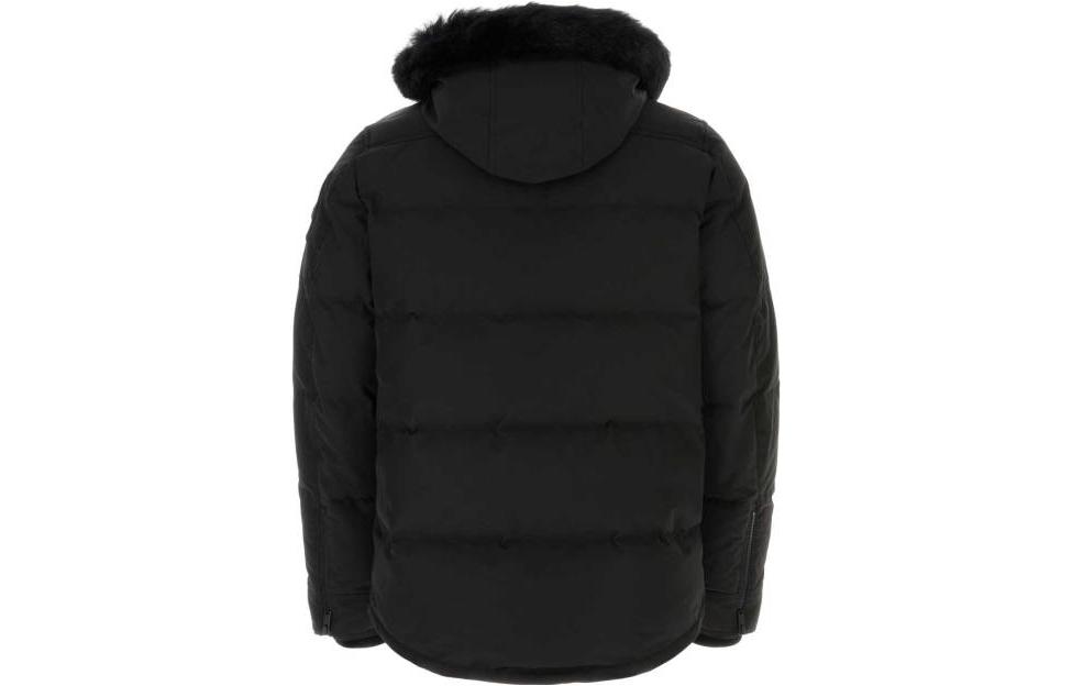 Lookbook Moose Knuckles FW23 Jaket Hoodie Down Hitam Solid. M33MJ122S305