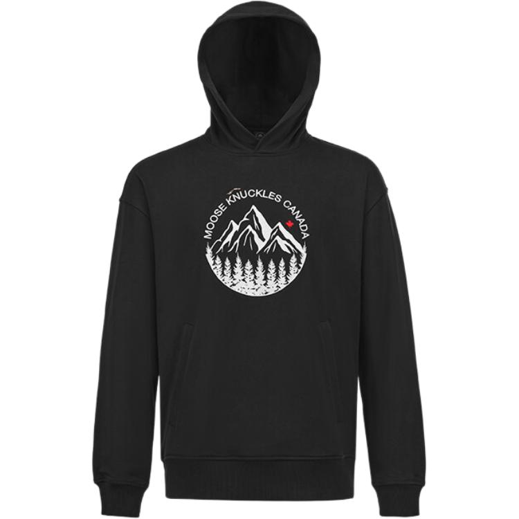 Moose Knuckles FW24 SPORT Logo Mountain Print Hoodie Unisex Black M34MS626