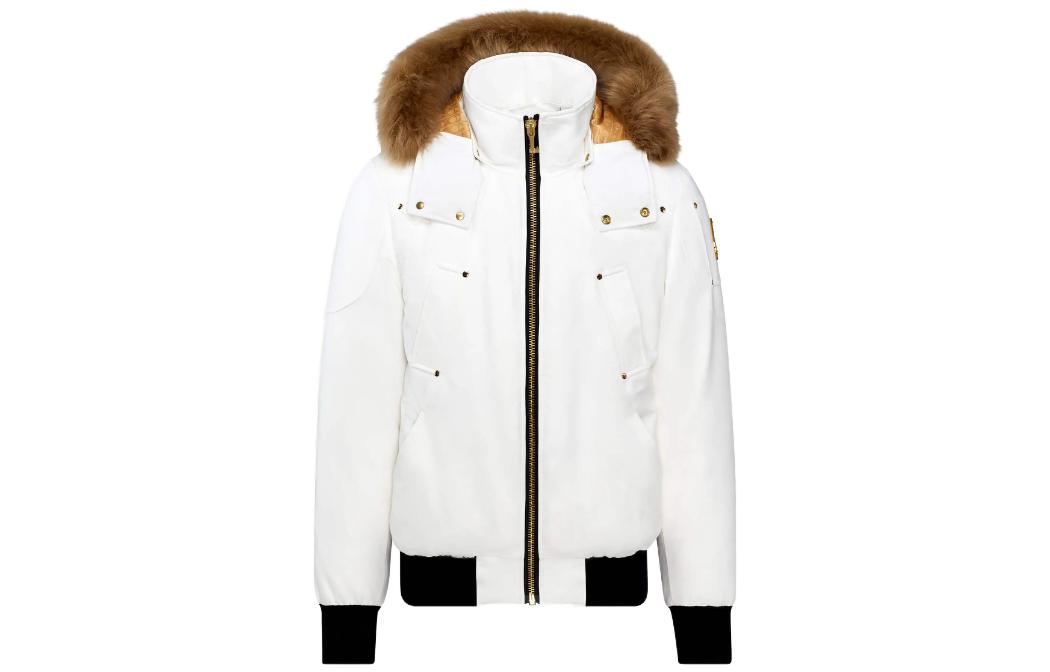 Moose Knuckles Gold Ballistic Bomber Neoshear White Hooded Jacket for Men M39MB000GS-3242