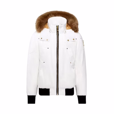 Moose Knuckles Gold Ballistic Bomber Neoshear White Hooded Jacket for Men M39MB000GS-3242