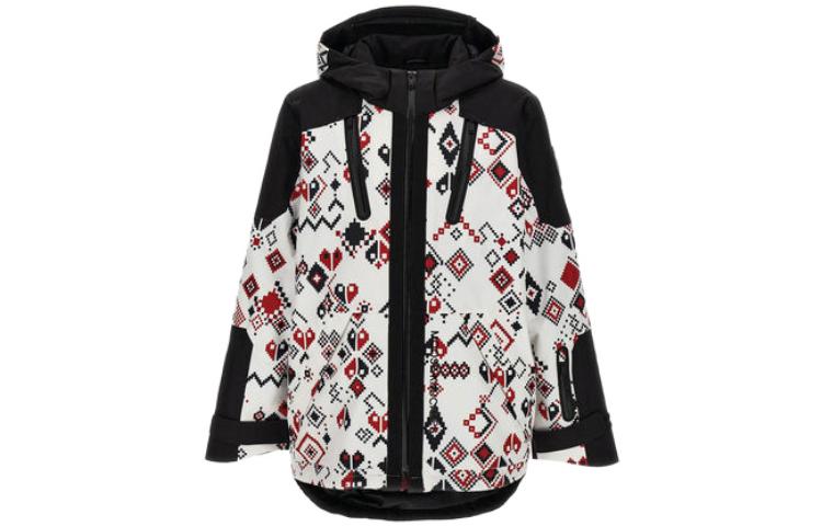 Shop Moose Knuckles 图案拉链连帽夹克 白色 M33MJ161H1365