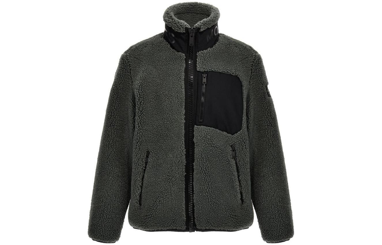 Moose Knuckles Green Fleece Zip-Up Jacket with Stand Collar M33MS6181210