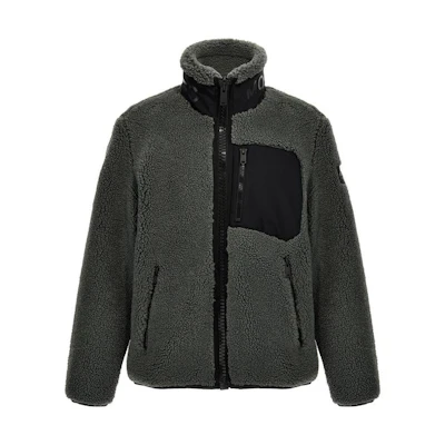 Moose Knuckles Green Fleece Zip-Up Jacket with Stand Collar M33MS6181210