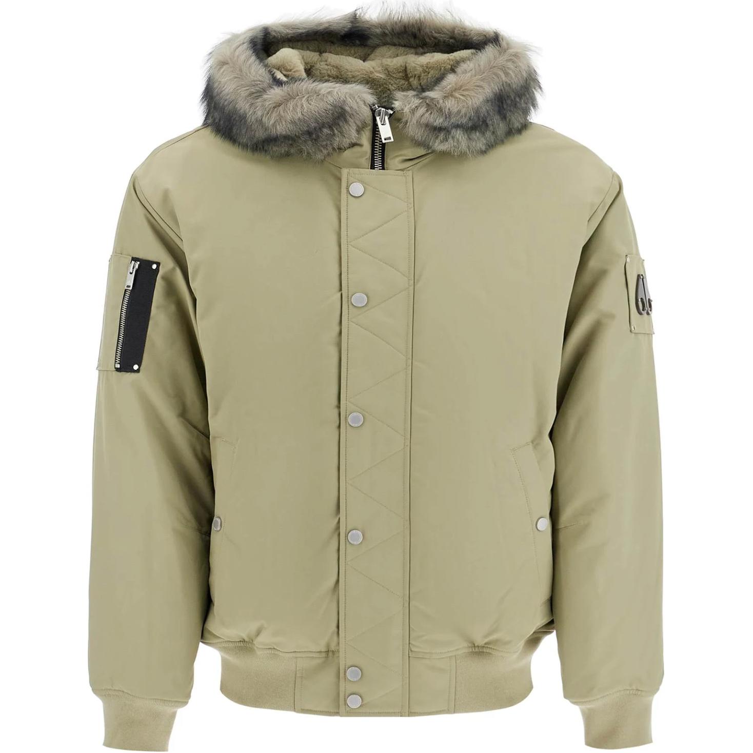 Moose Knuckles Green Logo Patch Hooded Bomber Jacket M34MB027S1-534