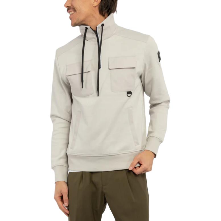 Moose Knuckles Half-Zip Logo Slim-Fit Sweatshirt Beige Long Sleeve M13MS699-1113