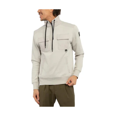 Moose Knuckles Half-Zip Logo Slim-Fit Sweatshirt Beige Long Sleeve M13MS699-1113