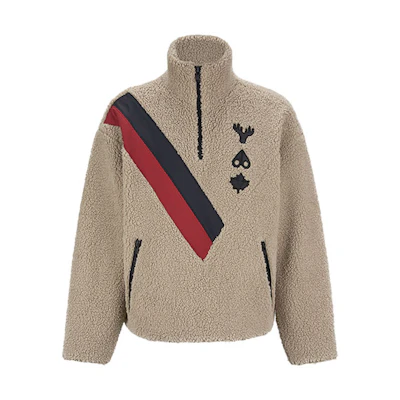Moose Knuckles Hockey Logo Stripe Fleece Sweatshirt Unisex Gray Beige M31MS638BO