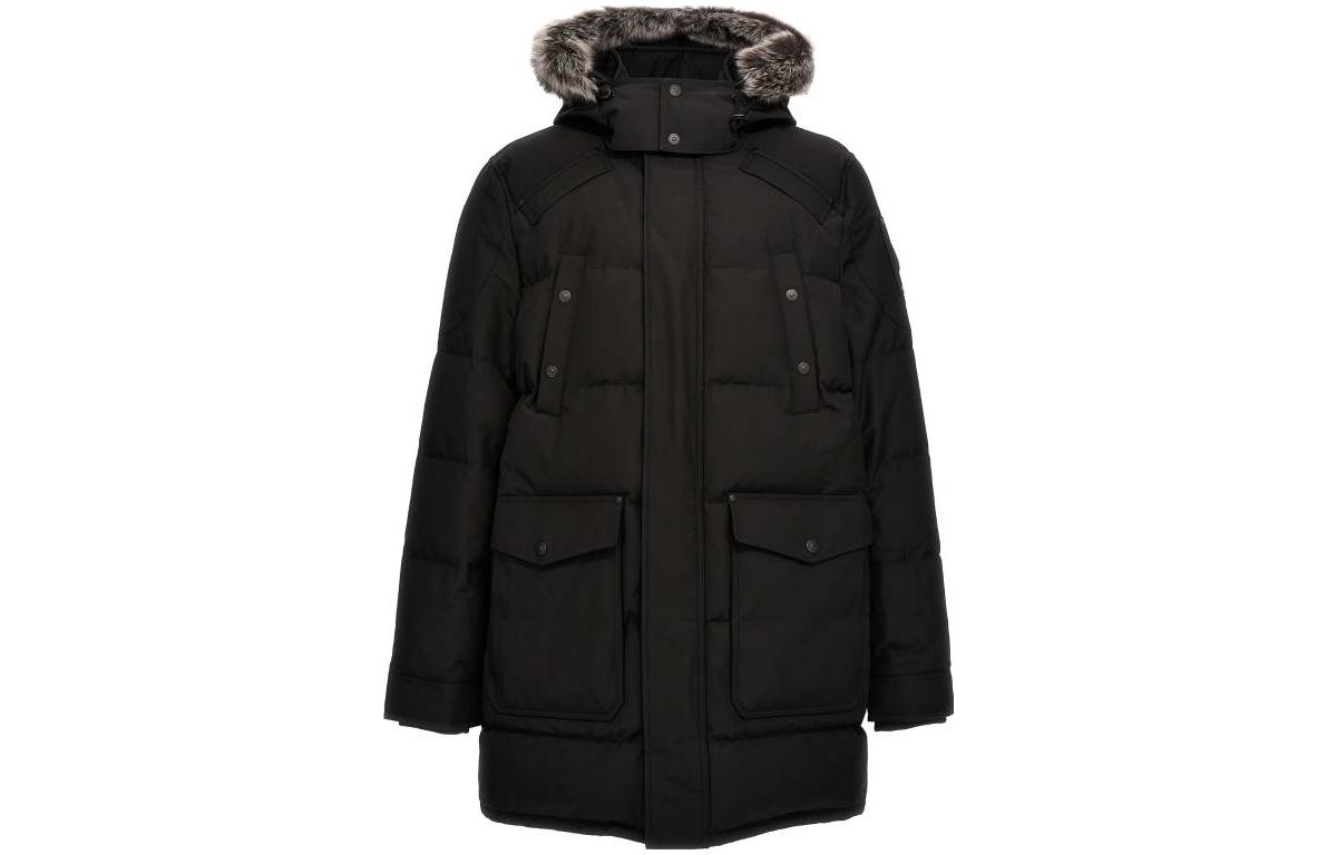 Moose Knuckles Long Jacket with Detachable Hood Solid Color M33MP210S1182