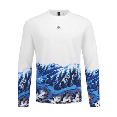 Moose Knuckles Moose SPORT FW24 Snowy Mountain Graphic Unisex White Long Sleeve Tee. M34MT717