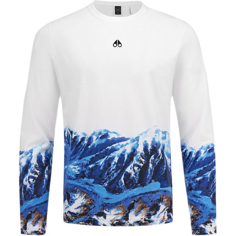 Order 驼鹿拳击 Moose SPORT FW24 雪山印花男女同款白色长袖T恤 M34MT717