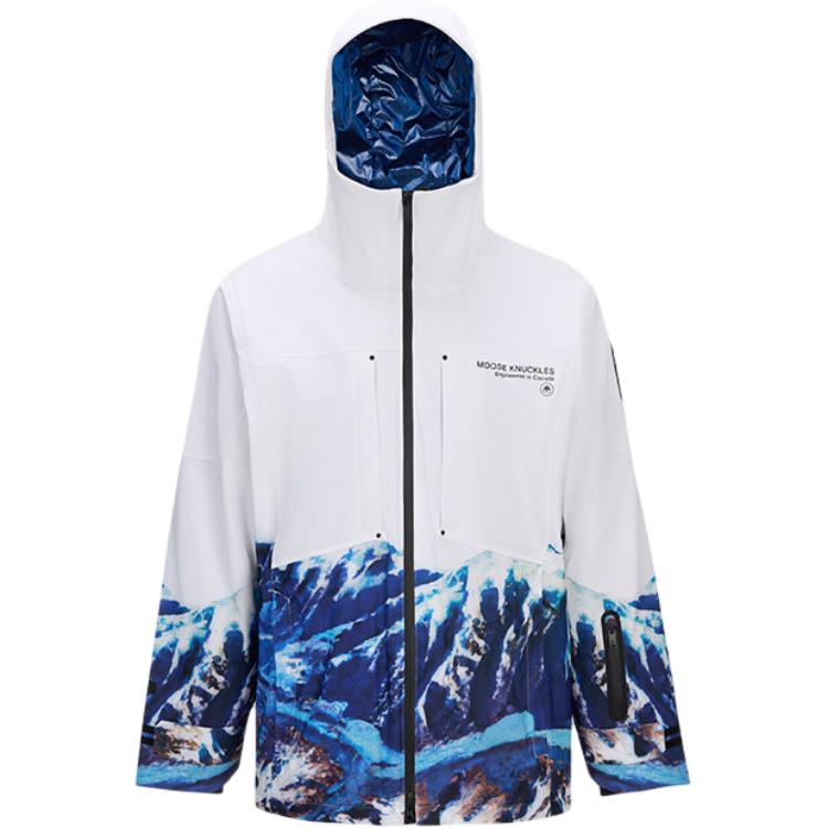 Moose Knuckles Moose SPORT FW24 White Snow Mountain Logo Hoodie Jacket Unisex. M34MJ201H