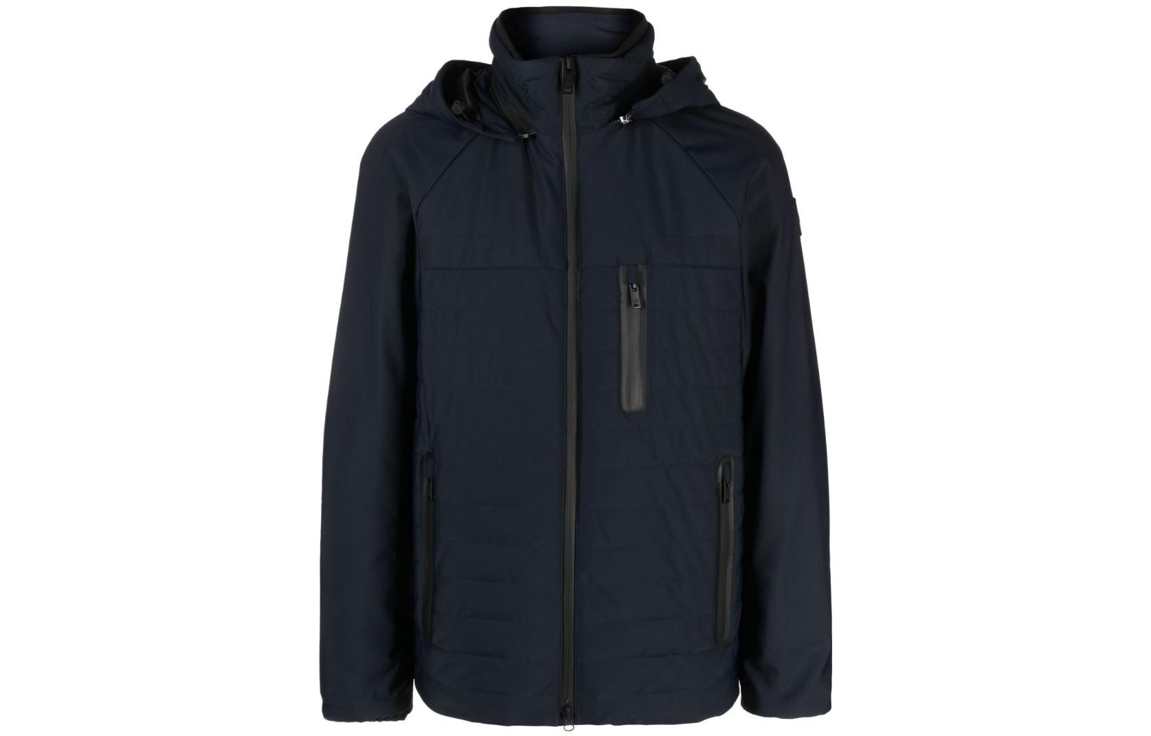 Moose Knuckles Navy Blue Logo Patch Zip-Up Hooded Jacket M13MJ103-833