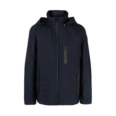 Moose Knuckles Navy Blue Logo Patch Zip-Up Hooded Jacket M13MJ103-833