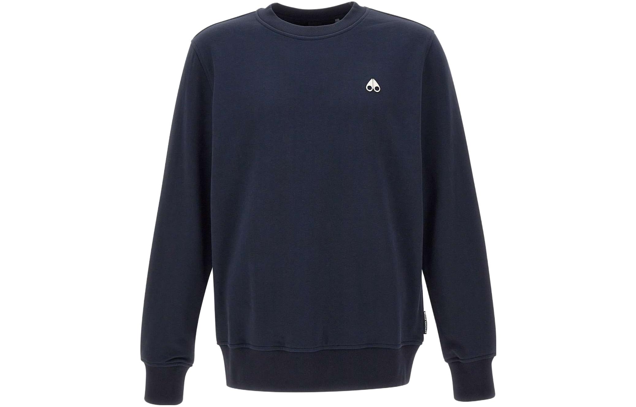 Moose Knuckles Pullover Hoodie with Metal Logo Navy Blue M13MS612-833