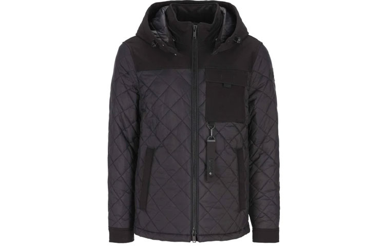 Moose Knuckles Quilted Hooded Patchwork Jacket Black M31MJ110-292