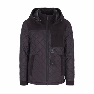 Moose Knuckles Quilted Hooded Patchwork Jacket Black M31MJ110-292