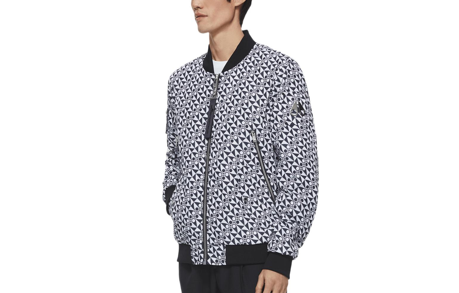 Moose Knuckles Scissor All-Over Print Zip-Up Bomber Jacket Black M11MB025H