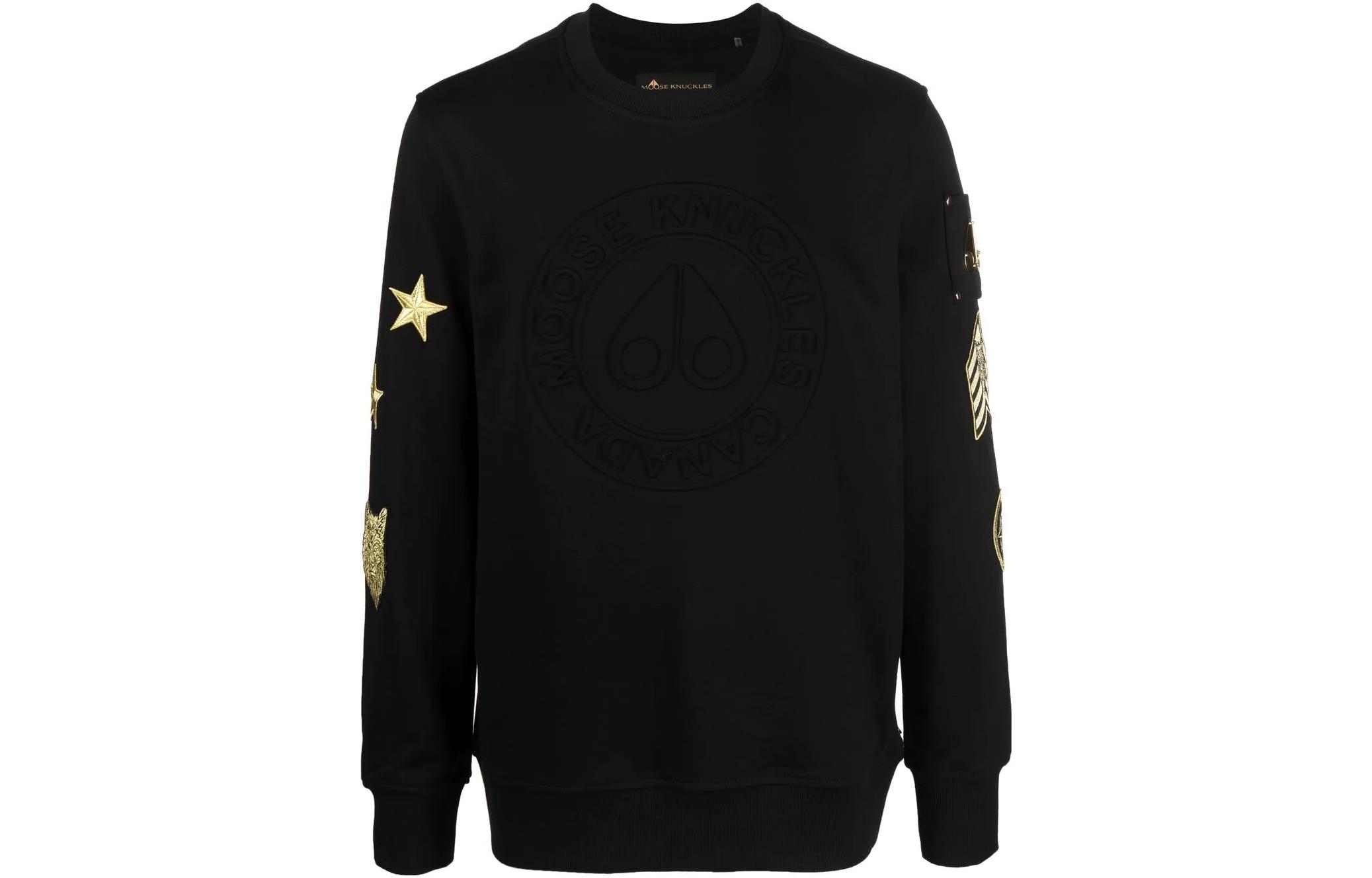 Moose Knuckles Scissor FW22 Logo Embossed Pullover Sweatshirt Black () M32MS675G-292