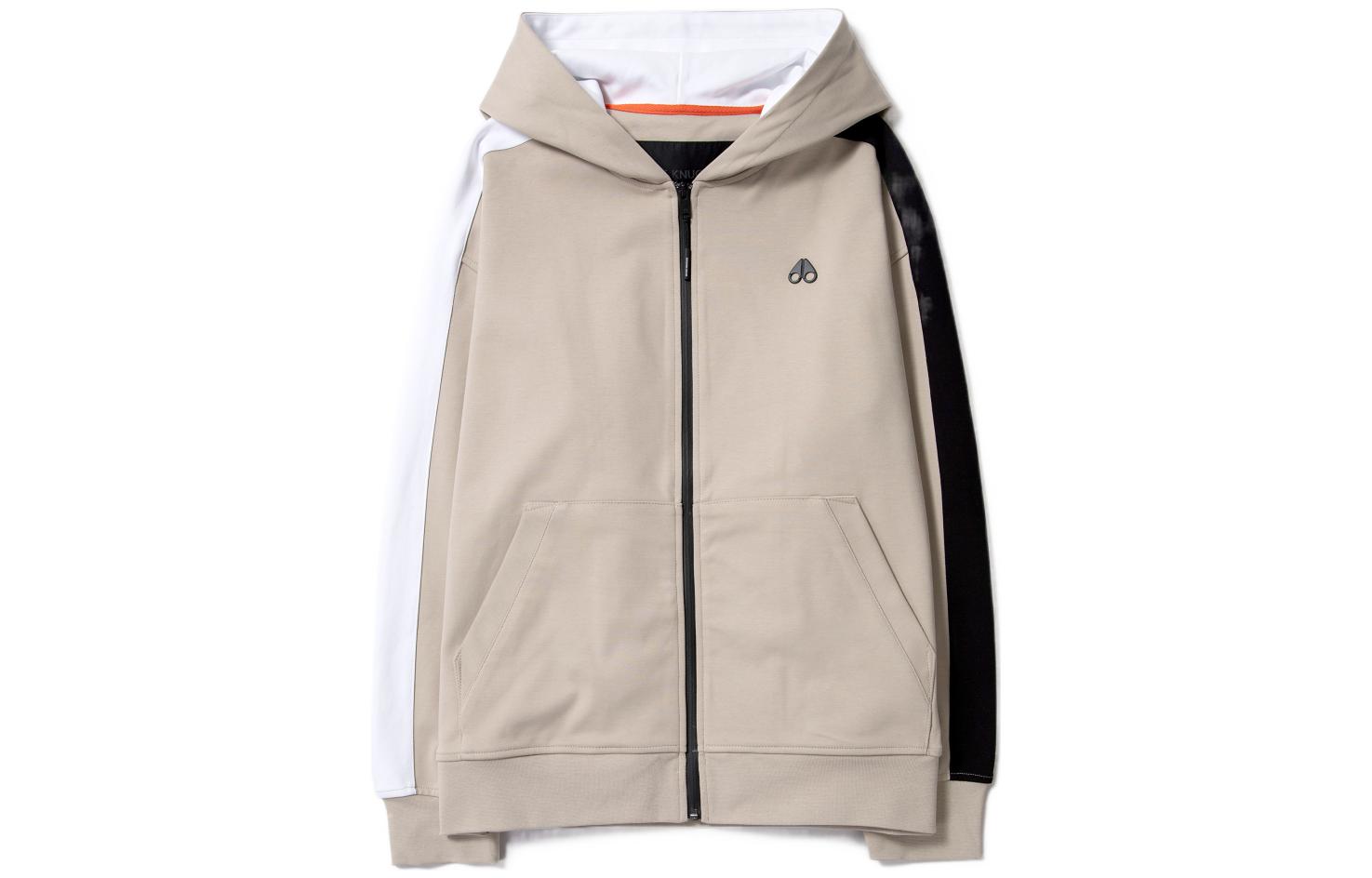 Moose Knuckles Scissor FW22 Logo Hoodie with Side Stripes Beige Mens Jacket M12MS636-128