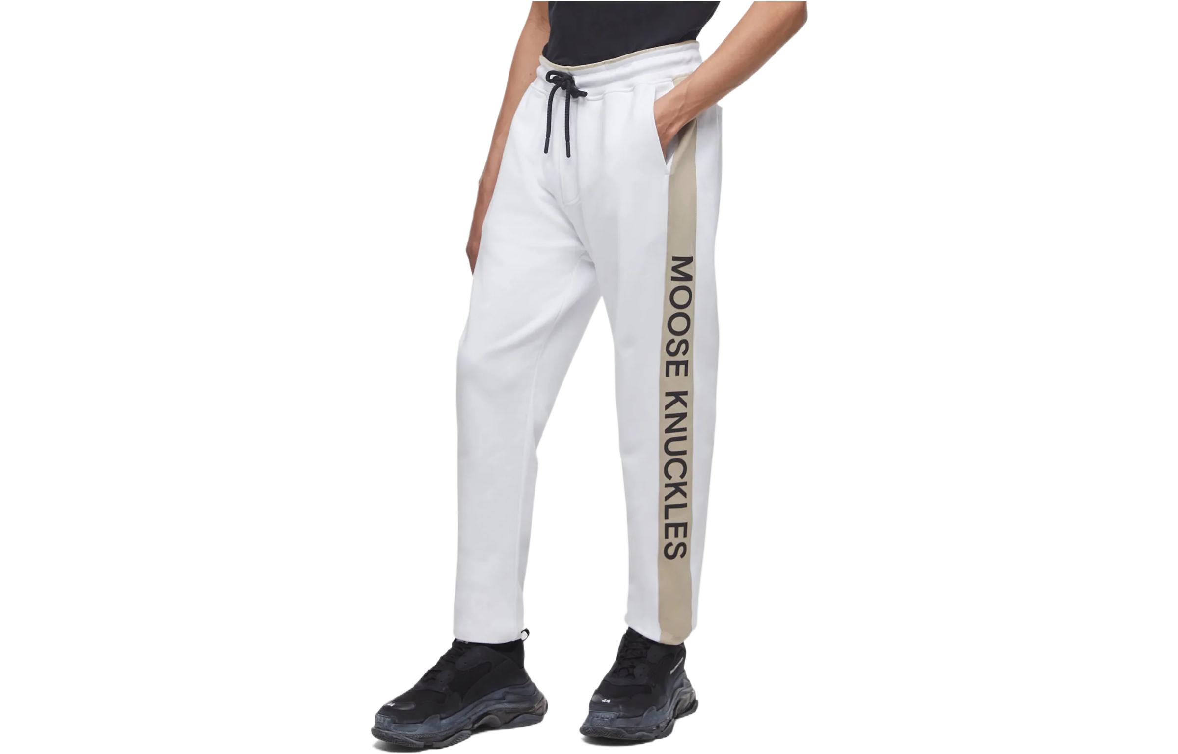 Order Moose Knuckles SS22 白色直筒裤徽标印花休闲裤 M12MR782-WHITE