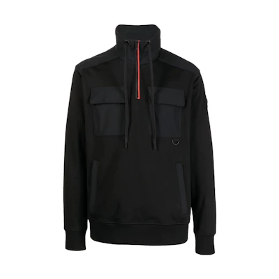 Moose Knuckles Scissor SS22 Black Half-Zip Pullover Utility Sweatshirt Mens MI2MS629292