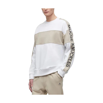 Moose Knuckles Small Scissor FW22 Colorblock Logo Crewneck Sweatshirt White M12MS632-WHITE