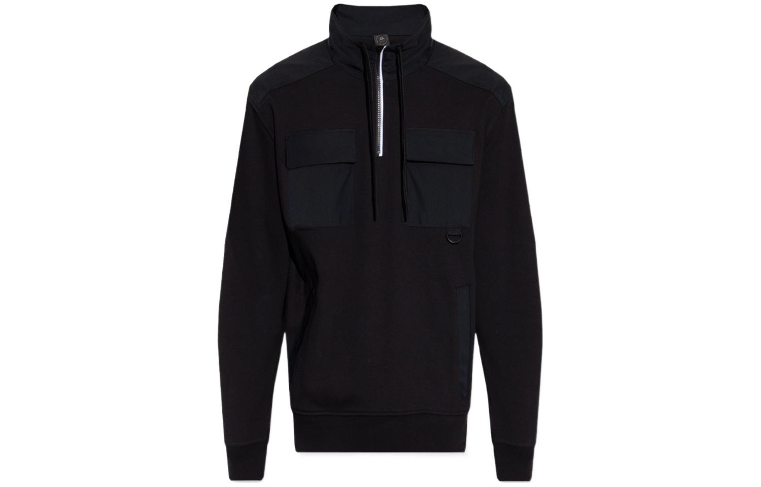 Moose Knuckles Solid Black Zip-Up Stand Collar Sweatshirt M13MS699-0292