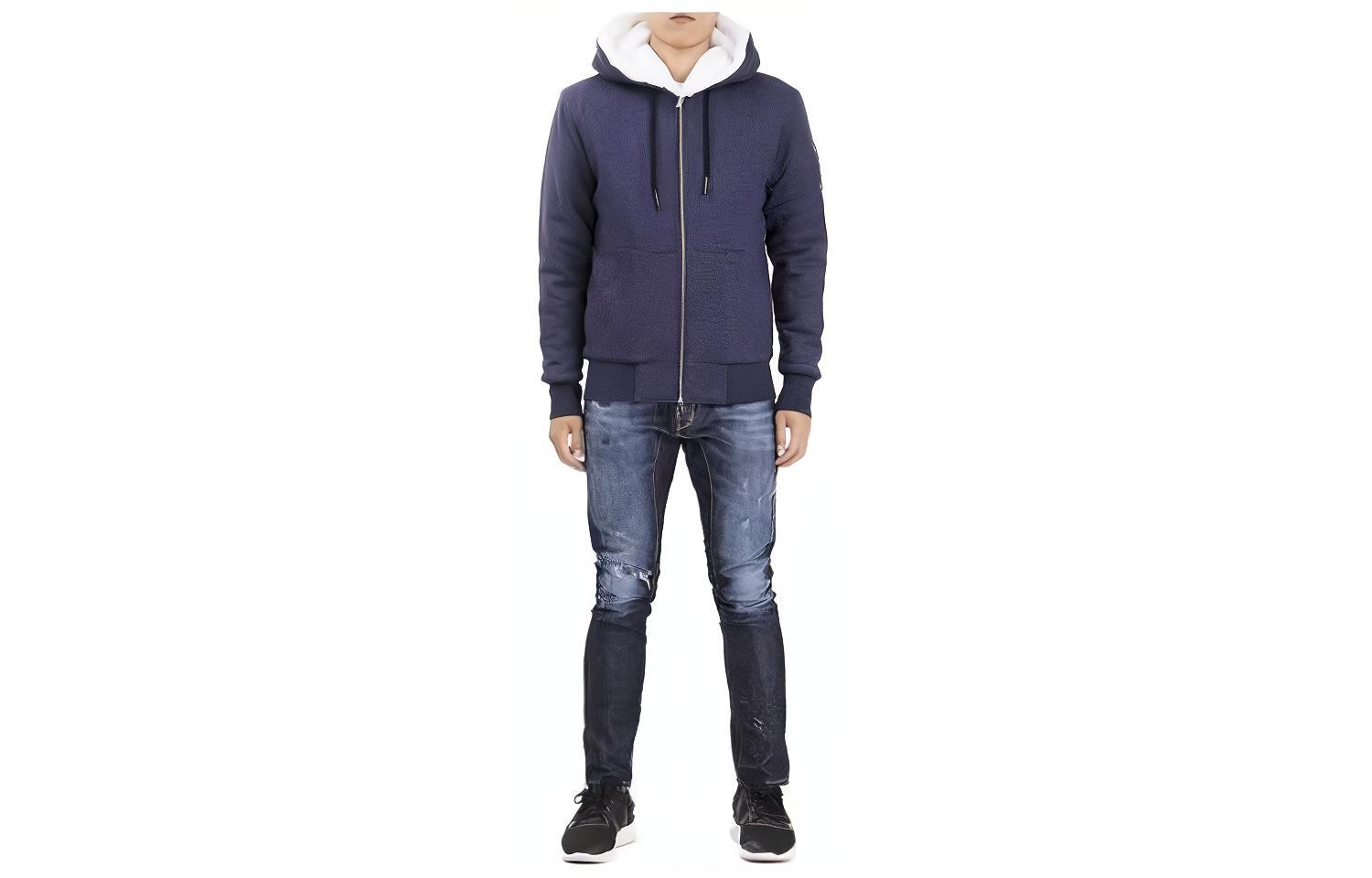 Moose Knuckles Solid Blue Zip Hoodie Jacket for Men MK8600MS814