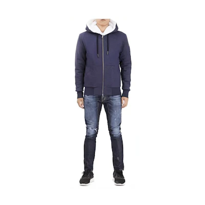 Moose Knuckles Solid Blue Zip Hoodie Jacket for Men MK8600MS814