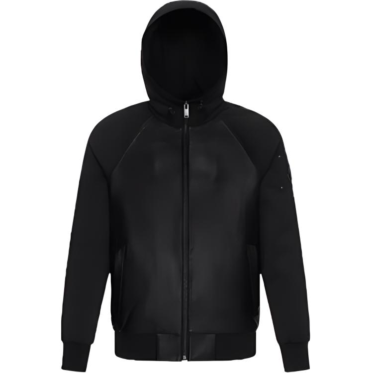 Moose Knuckles Solid Leather Panel Zip-Up Hoodie Jacket M12ML301