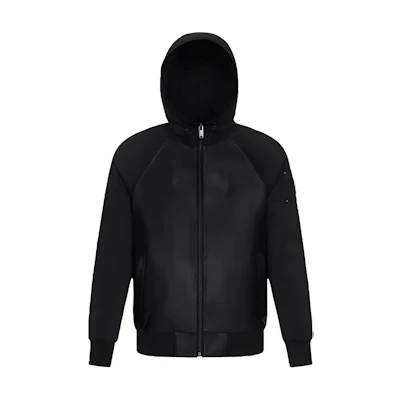 Moose Knuckles Solid Leather Panel Zip-Up Hoodie Jacket M12ML301