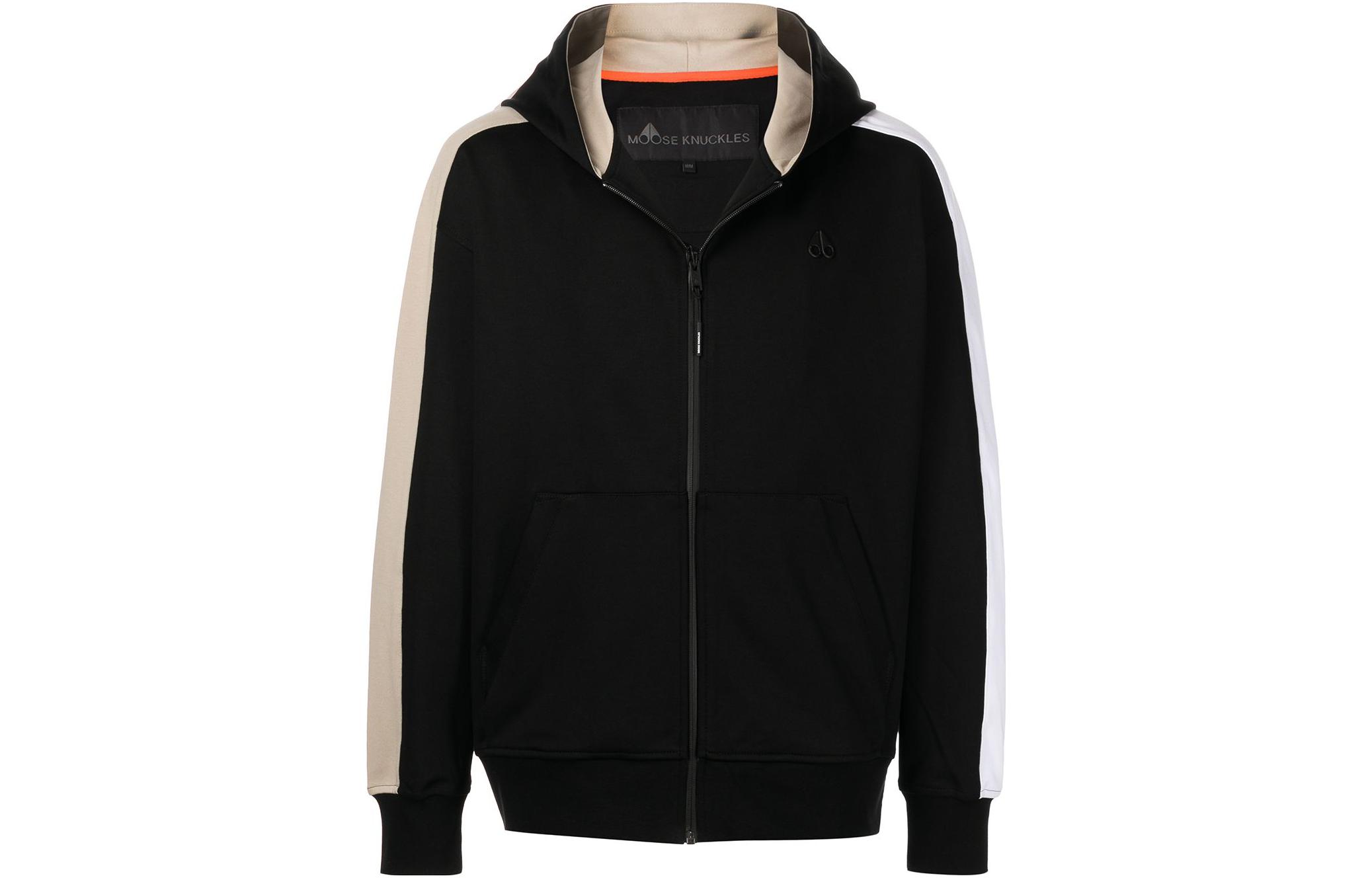 Moose Knuckles Solid Logo Patch Hooded Jacket Men’s Black 18101636