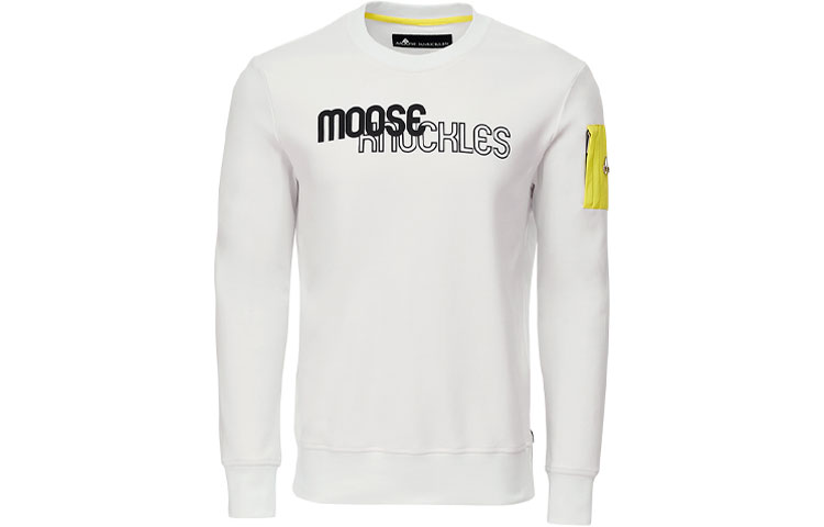 Moose Knuckles SS21 Logo Print Crewneck Pullover Sweatshirt White () M11MS616-160