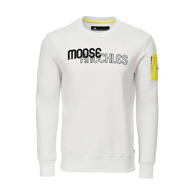 Moose Knuckles SS21 Logo Print Crewneck Pullover Sweatshirt White () M11MS616-160