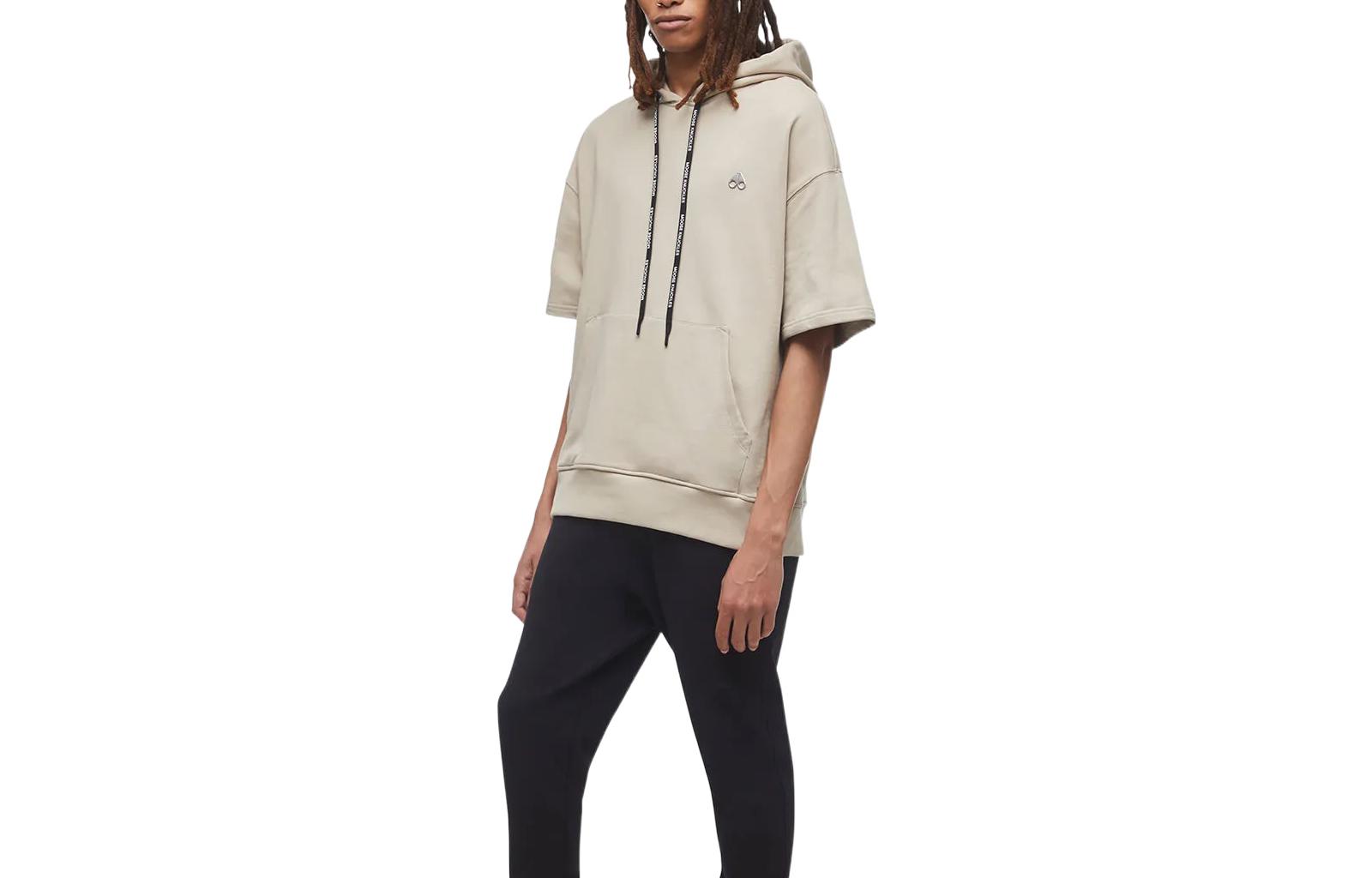 Moose Knuckles SS22  Champagne Hoodie with Logo and Drawstring. M12MS630-PLAZA